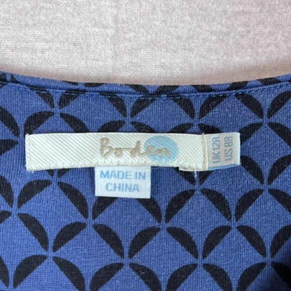 Boden Womens Geometric Jersey Dress Size 12 Knee Length Short Sleeve Vneck - Picture 3 of 9